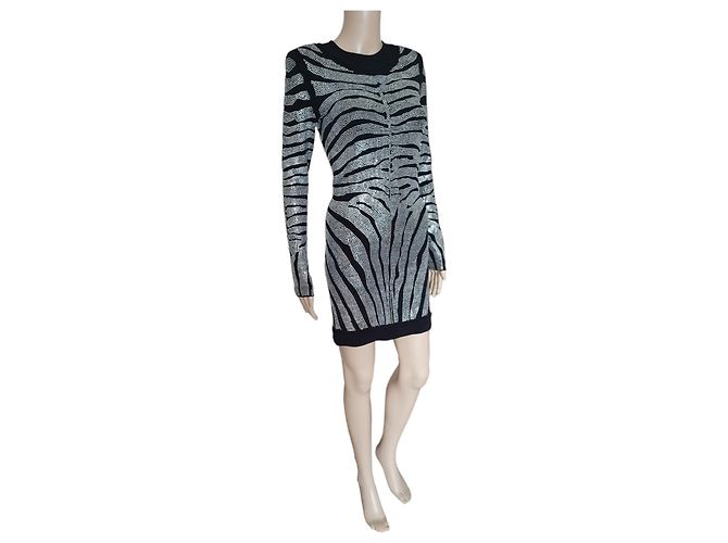 Schwarzes Balmain-Kleid, Strass und Zebra-Muster - Ansicht 3