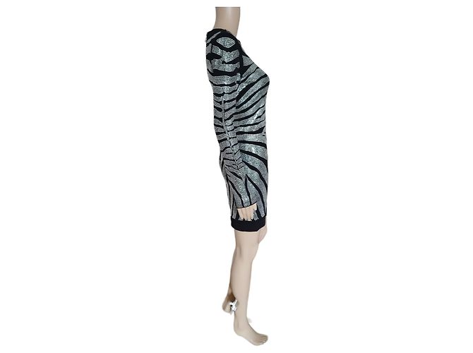 Schwarzes Balmain-Kleid, Strass und Zebra-Muster - Ansicht 4