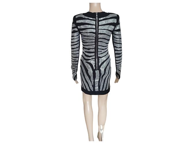 Schwarzes Balmain-Kleid, Strass und Zebra-Muster - Ansicht 5