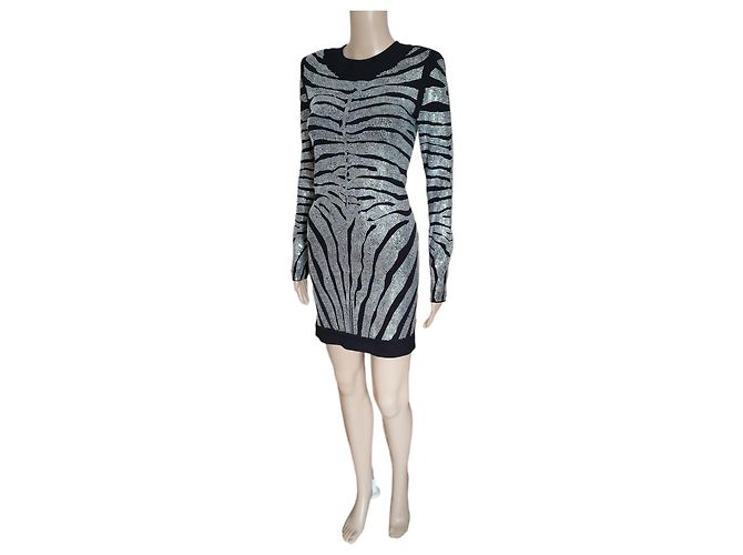 Schwarzes Balmain-Kleid, Strass und Zebra-Muster - Ansicht 7