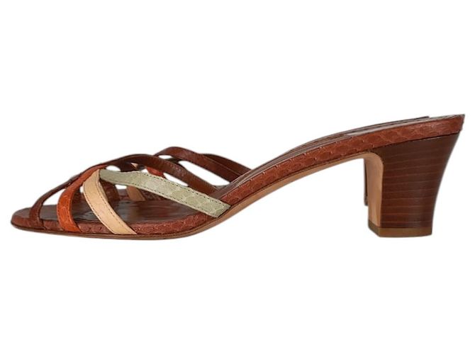 Mule in pelle di serpente con punta aperta Manolo Blahnik Marrone - vista 3