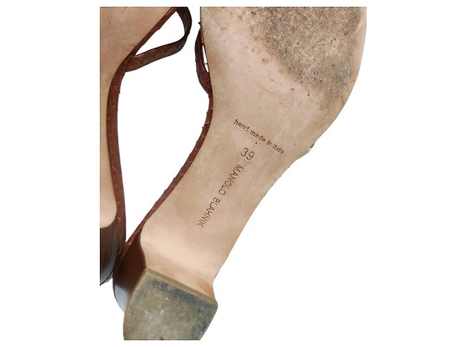 Mule in pelle di serpente con punta aperta Manolo Blahnik Marrone - vista 6