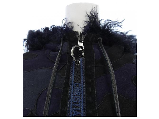 Giacca in shearling di agnello Christian Dior Nero Blu navy - vista 4