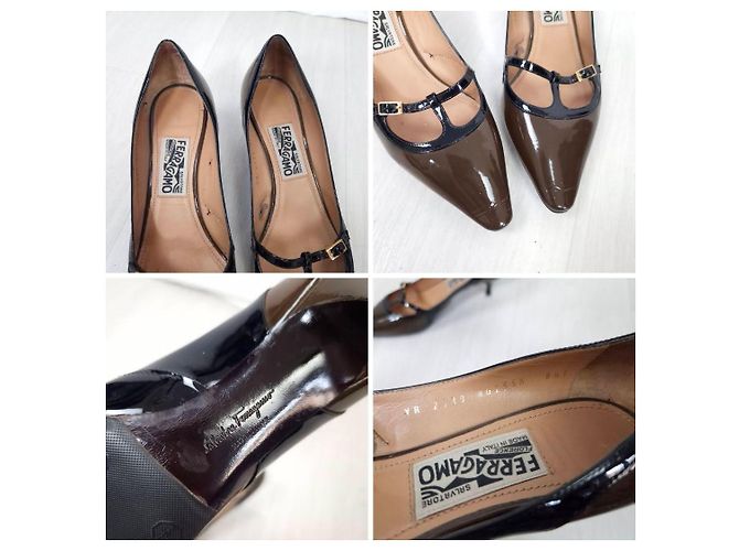 Salvatore Ferragamo décolleté a punta anni 2000 Marrone Nero - vista 7