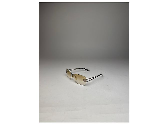 Vintage Givenchy randlose Sonnenbrille Silber Braun Gelb - Ansicht 12
