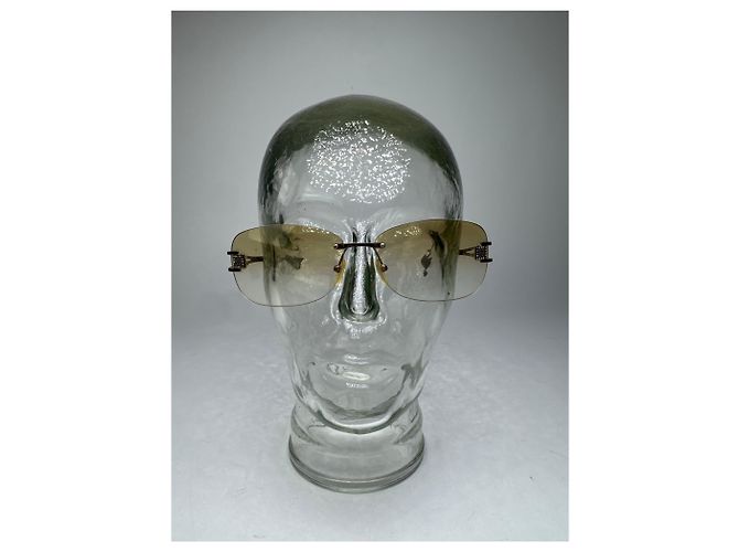 Vintage Givenchy randlose Sonnenbrille Silber Braun Gelb - Ansicht 2