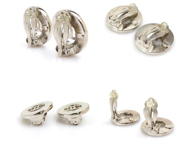 Orecchini a clip in metallo argento Chanel Coco Mark - vista 3