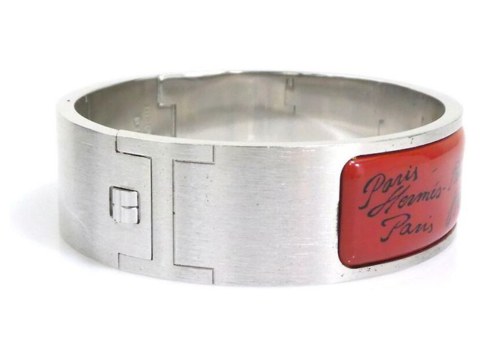 Pulsera de bangle de esmalte y metal Hermès Castaño Negro Plata - vista 2
