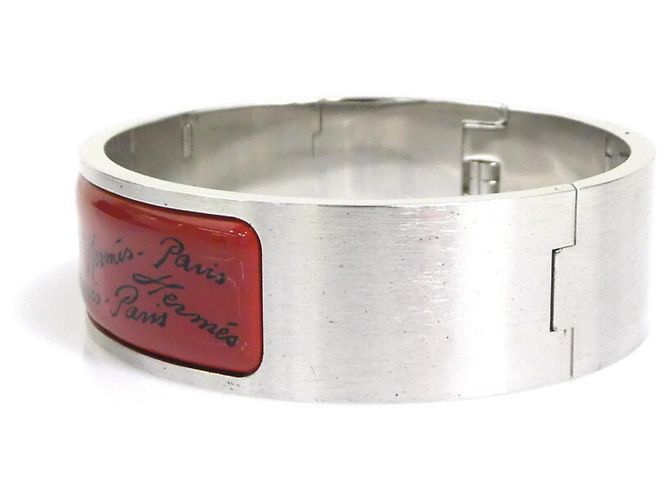 Pulsera de bangle de esmalte y metal Hermès Castaño Negro Plata - vista 4