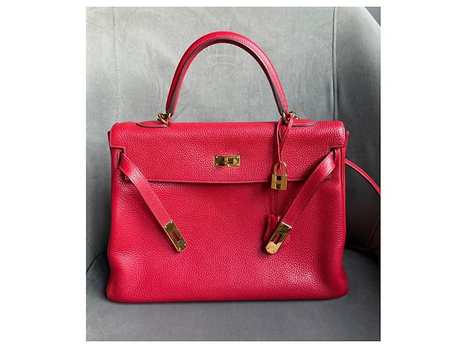 Hermès Kelly 35 in pelle Togo vermiglio con finiture oro - vista 4