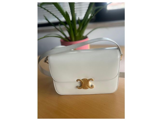 Borsa a mano Céline Triomphe in pelliccia crema Crudo - vista 2