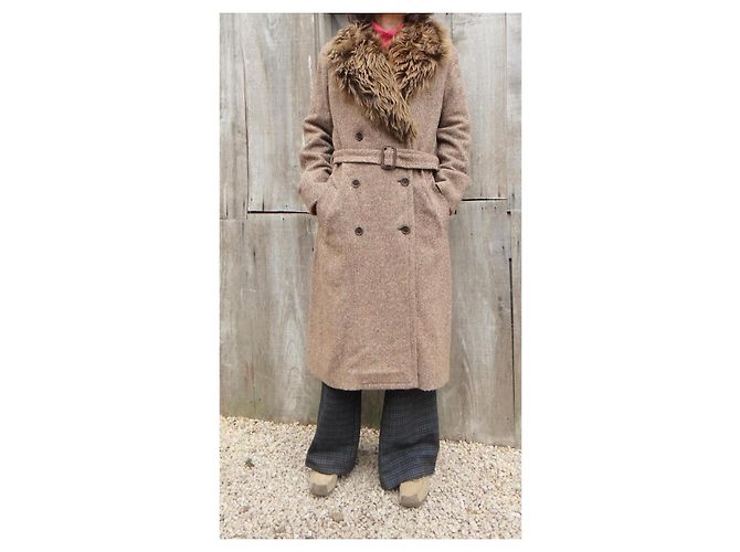Abrigo Ralph Lauren de tweed de lana con cuello de piel de cordero Marrón claro - vista 2