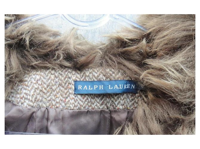 Abrigo Ralph Lauren de tweed de lana con cuello de piel de cordero Marrón claro - vista 4