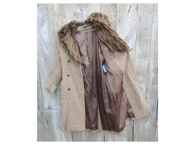 Abrigo Ralph Lauren de tweed de lana con cuello de piel de cordero Marrón claro - vista 7
