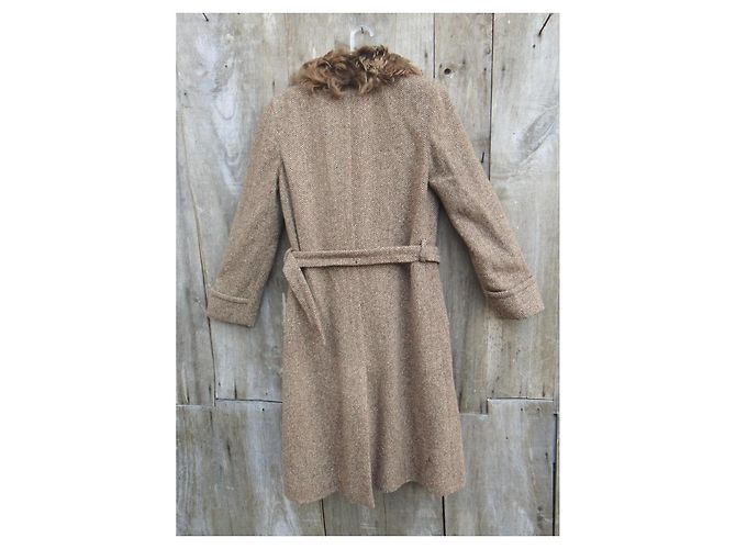 Abrigo Ralph Lauren de tweed de lana con cuello de piel de cordero Marrón claro - vista 9