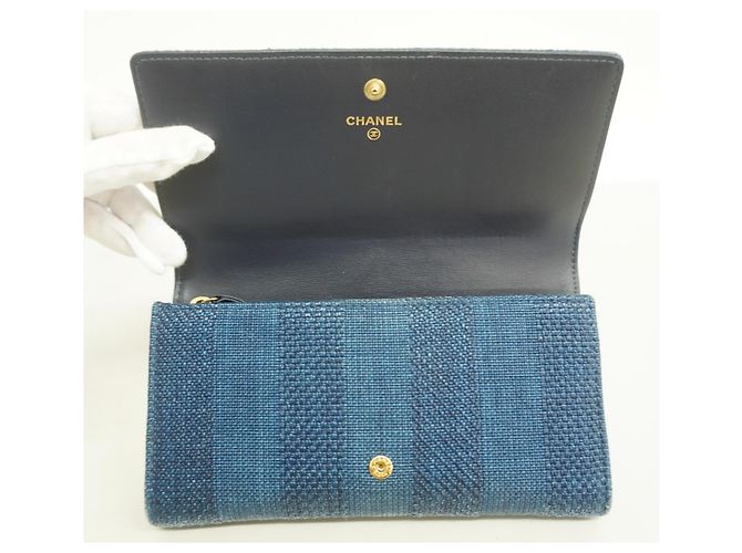 Chanel Deauville Nylon Canvas Langbörse Marineblau - Ansicht 10