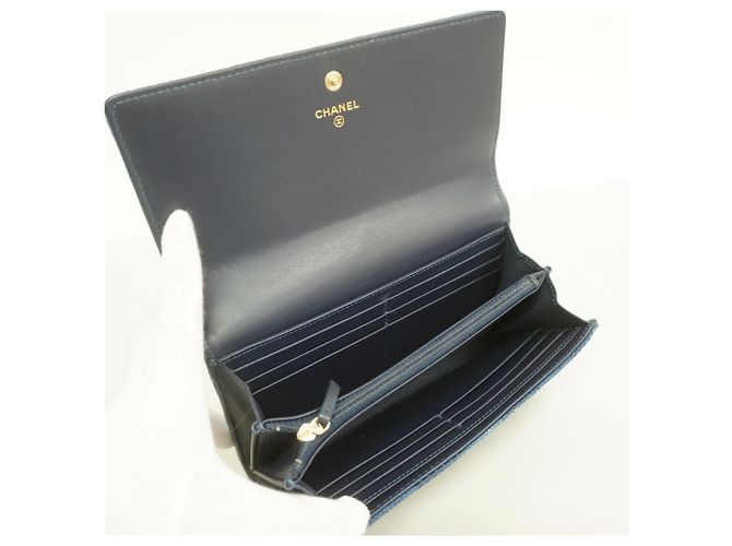 Chanel Deauville Nylon Canvas Langbörse Marineblau - Ansicht 3