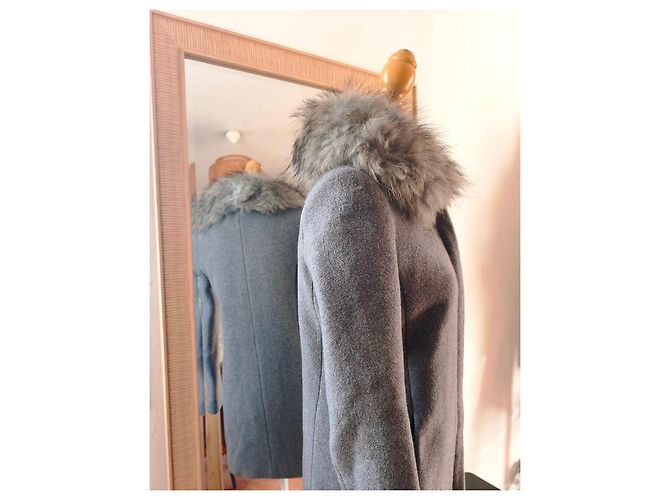 Claudie Pierlot Abrigo gris con cuello de piel - vista 3