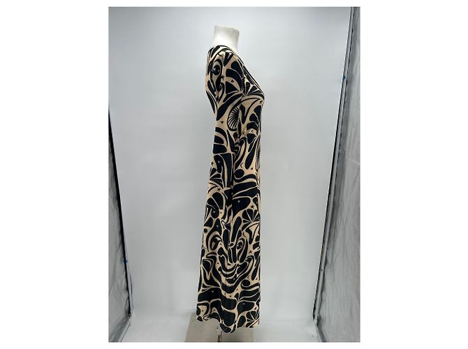 Autre Marque Langes Kleid mit schwarz-beigen Mustern - Ansicht 3