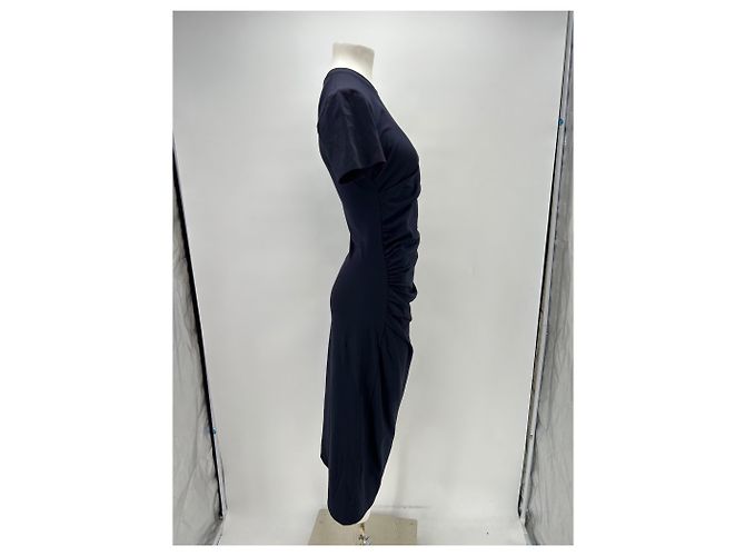 Vestido drapeado de algodón azul marino Frame Denim S - vista 3