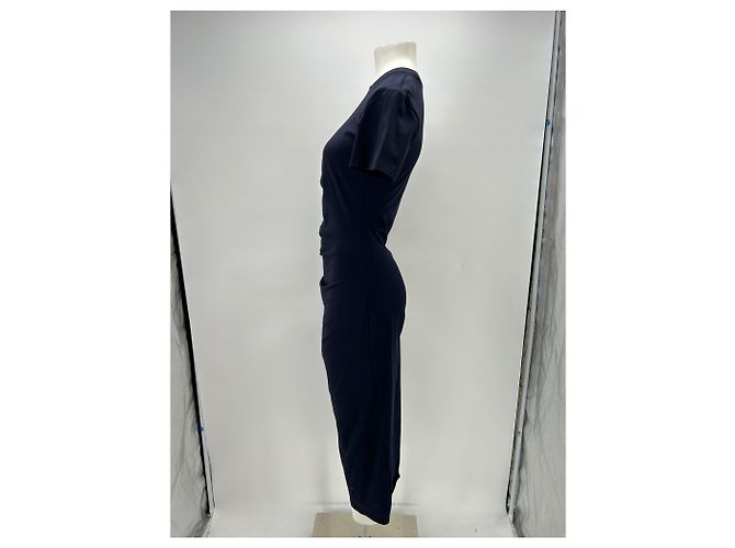 Vestido drapeado de algodón azul marino Frame Denim S - vista 4