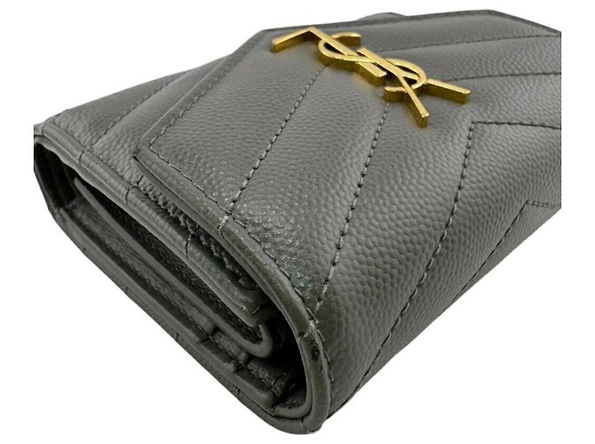 Billetera tri-fold V-Stitch gris Saint Laurent Castaño - vista 3