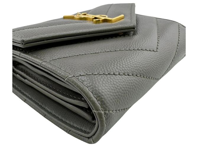 Billetera tri-fold V-Stitch gris Saint Laurent Castaño - vista 5