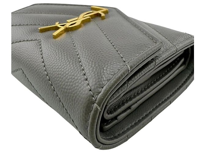 Billetera tri-fold V-Stitch gris Saint Laurent Castaño - vista 6