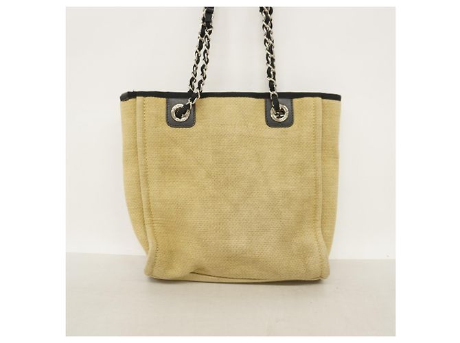 Chanel Deauville Canvas Kettentasche Schwarz Weiß Beige - Ansicht 10