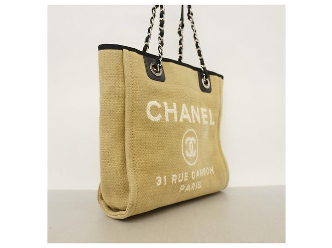 Chanel Deauville Canvas Kettentasche Schwarz Weiß Beige - Ansicht 2