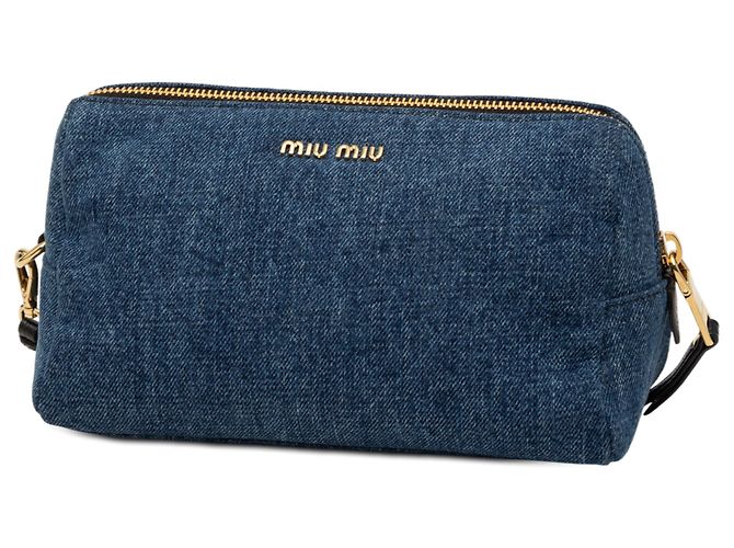 Pochette da polso in denim blu con logo ricamato Miu Miu - vista 2