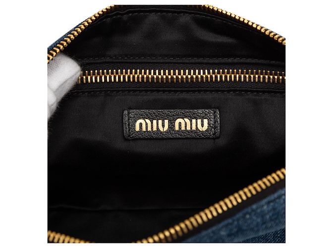 Pochette da polso in denim blu con logo ricamato Miu Miu - vista 5