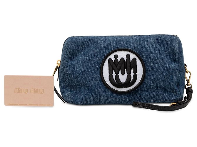 Pochette da polso in denim blu con logo ricamato Miu Miu - vista 7