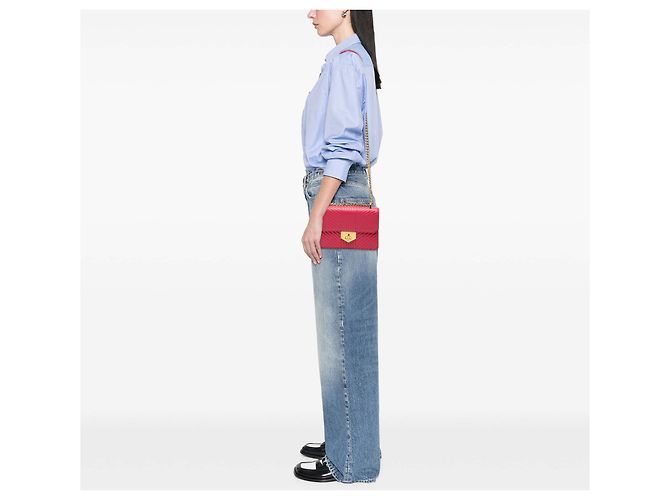 Prada Rosa Morbido Pelle Chevron Impunture Turn Lock Catena Crossbody - vista 7
