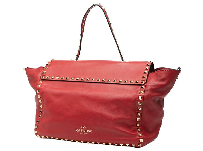Borsa trapezoidale media in pelle rossa Rockstud di Valentino Rosso - vista 2