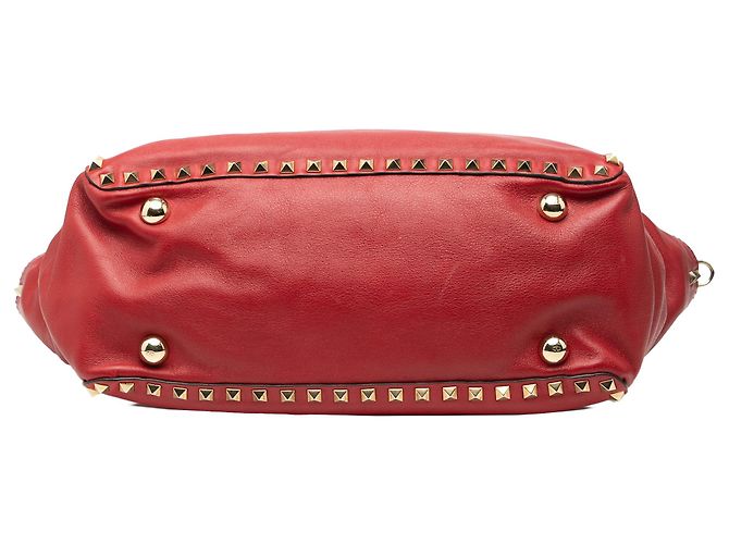 Borsa trapezoidale media in pelle rossa Rockstud di Valentino Rosso - vista 3