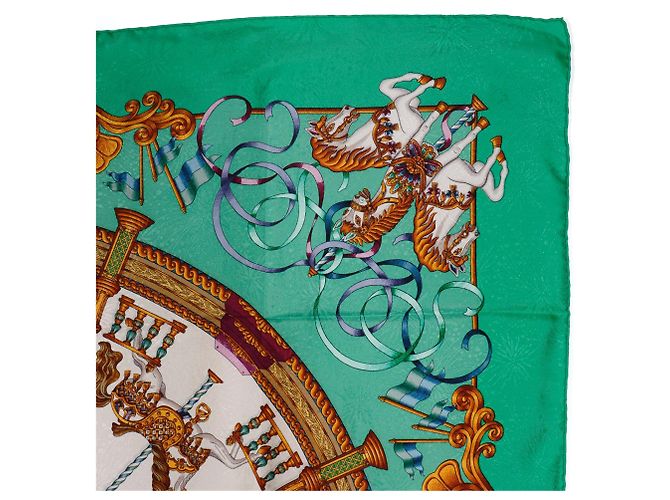Bufanda de seda Hermès Green Luna Park 90 Verde - vista 5