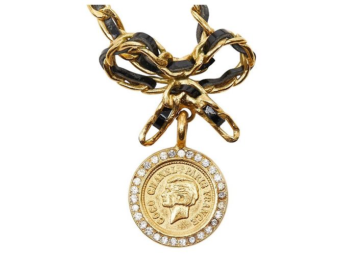 Timeless Collana in nastro con moneta vintage di Chanel Nero - vista 2