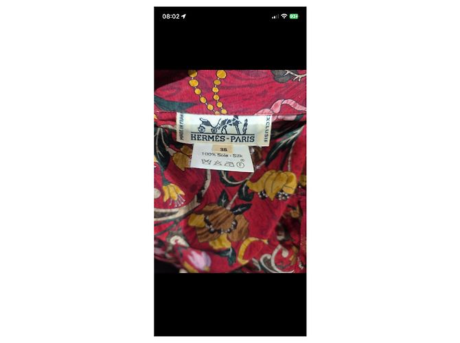 Conjunto Hermès de seda estampada Castaño Rosa Roja Multicolor Verde Amarillo - vista 10