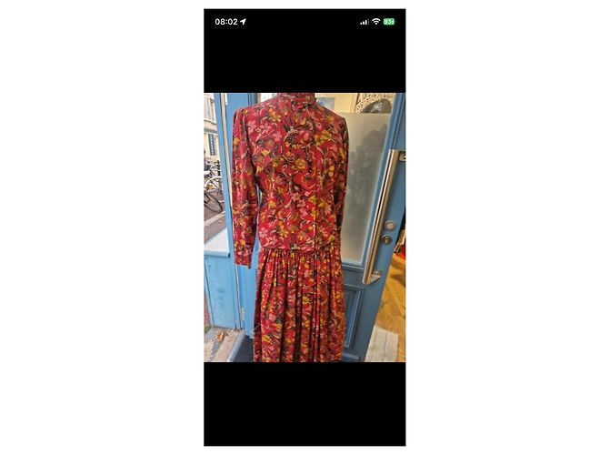 Conjunto Hermès de seda estampada Castaño Rosa Roja Multicolor Verde Amarillo - vista 2