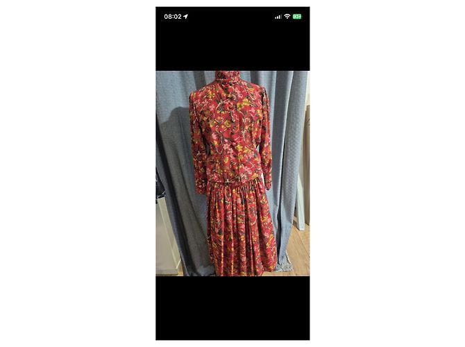 Conjunto Hermès de seda estampada Castaño Rosa Roja Multicolor Verde Amarillo - vista 3