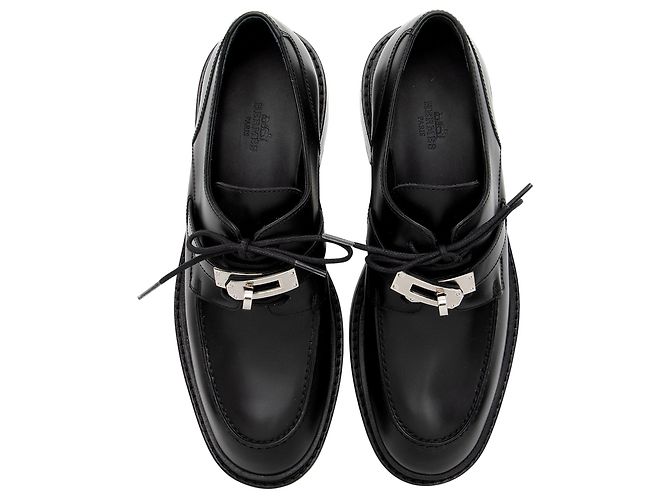 Hermès Kalbsleder Kelly First Oxford Slipper - Größe 7 / 37 Schwarz - Ansicht 5