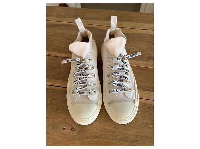Christian Dior Sneakers alte in tela e pelle bianca Bianco - vista 2