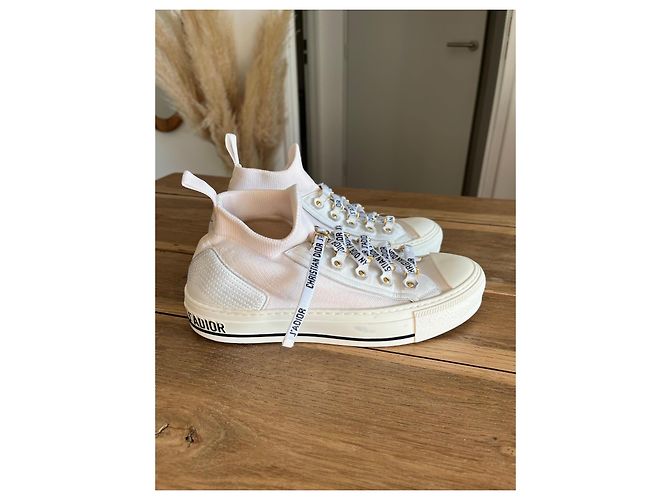 Christian Dior Sneakers alte in tela e pelle bianca Bianco - vista 3