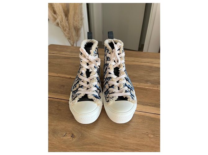 Sneakers Alte Dior Oblique in Tessuto Nero Blu Beige - vista 2