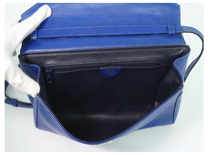 Céline Borsa a spalla in pelle con logo circolare Celine Blu - vista 3