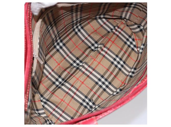Borsa tote vintage Burberry in pelle Rosso - vista 5