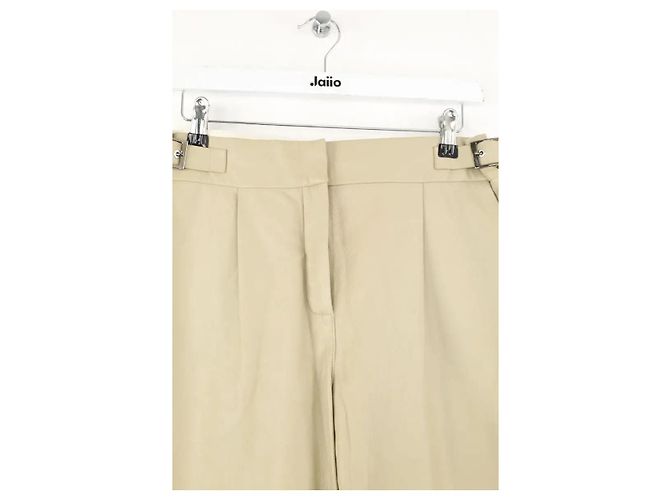 Maison Ullens Pantalones rectos de cuero ecru - vista 2