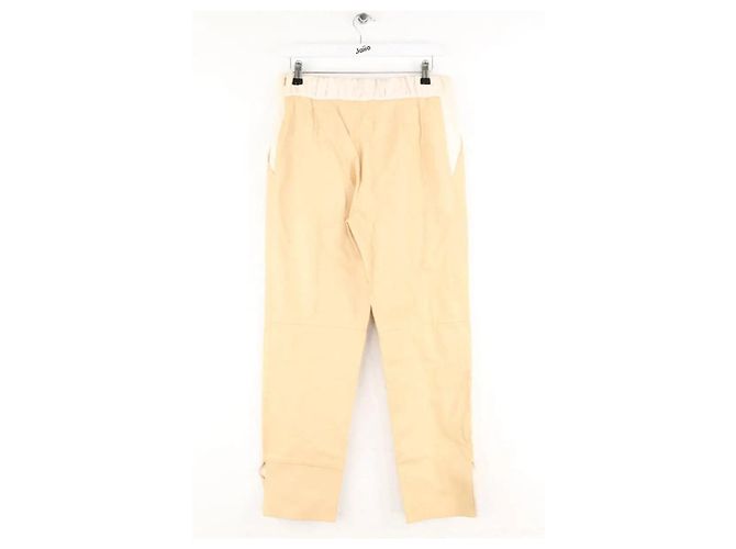 Maison Ullens Pantalones Rectos de Cuero Beige - vista 3