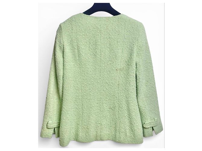 Giacca in tweed bouclé verde menta con zip e applicazioni Chanel 04C FR 42 Verde chiaro - vista 11